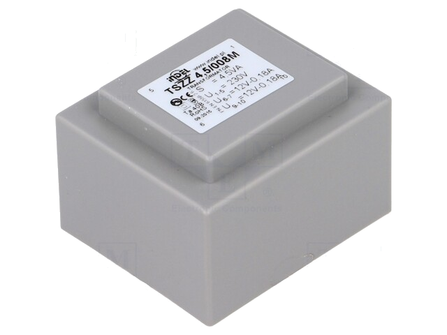 Transformator: ingegoten; 4,5VA; 230VAC; 12V; 12V; 180mA; 180mA; PCB Transformator: ingegoten; 4,5VA; 230VAC; 12V; 12V; 180mA; 180mA; PCB